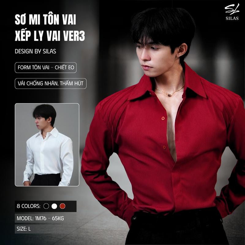 (Form Tôn Vai) Áo Sơ Mi Trơn SILAS Ver3 Thiết Kế Vai Xếp Ly Cotton Chéo Menswear Form Rộng Tôn Vai Giấu Cúc Nam - ASL50