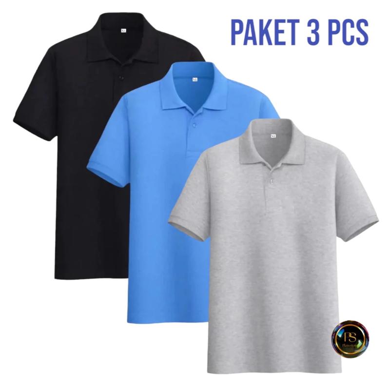 Kaos kerah polos paket 3 pcs bahan lembut premium quality Pendek Pria Tangan Tebal Tshirt 0