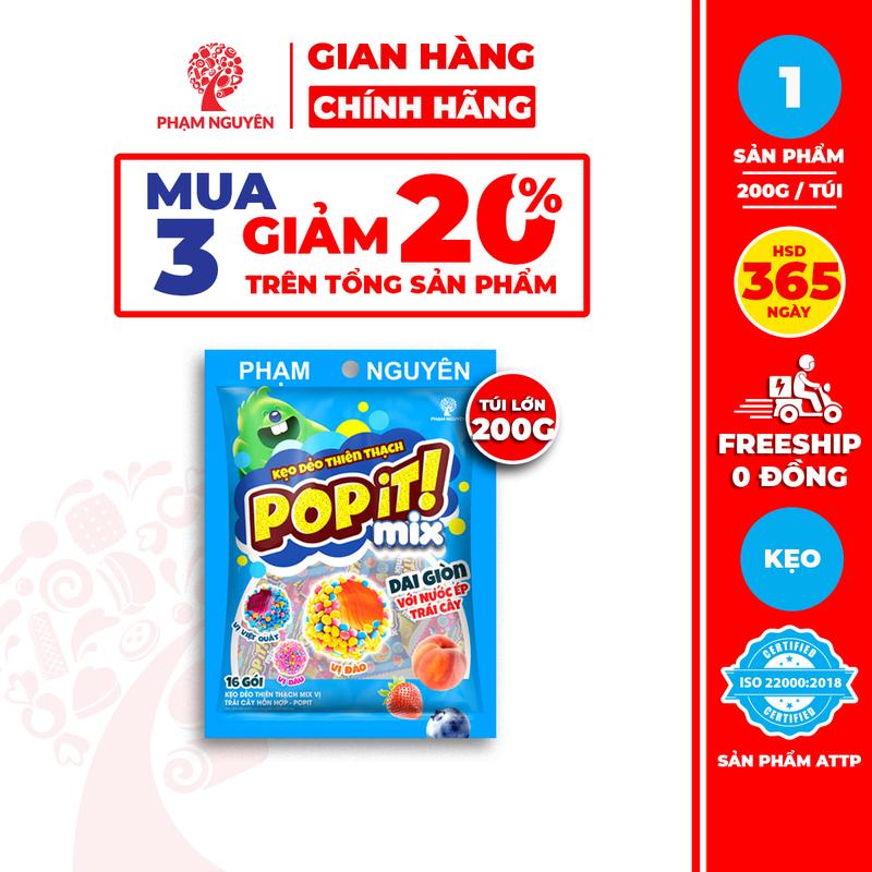 [MUA 3 GIẢM 20%] Túi lớn Kẹo Dẻo Thiên Thạch Từ Nước Ép Trái Cây Thật Mix Vị Popit 200g | Kẹo Dẻo | Đồ Ăn Vặt