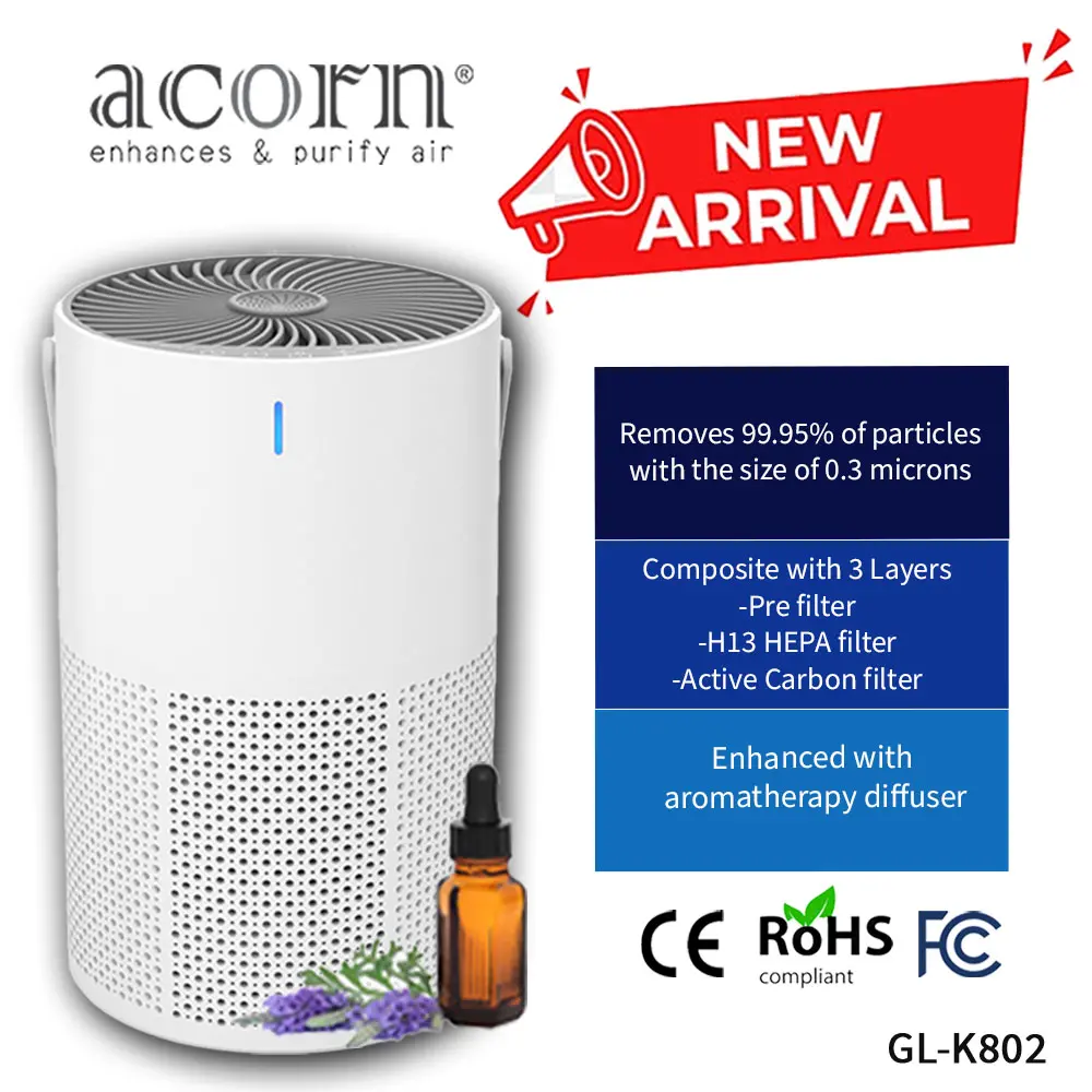Acorn Air Purifier GL-K802 wt Aromatherapy Diffuser | Medical Grade HEPA 13 Filter | 99.95% Filtering Efficiency | PM2.5