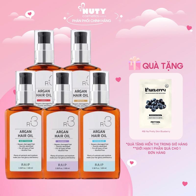 [Tặng mặt nạ] Dầu Dưỡng Tóc Raip R3 Argan Hair Oil (100ml) Nữ Chăm Sóc Tóc | NUTY cosmetics beautiful life