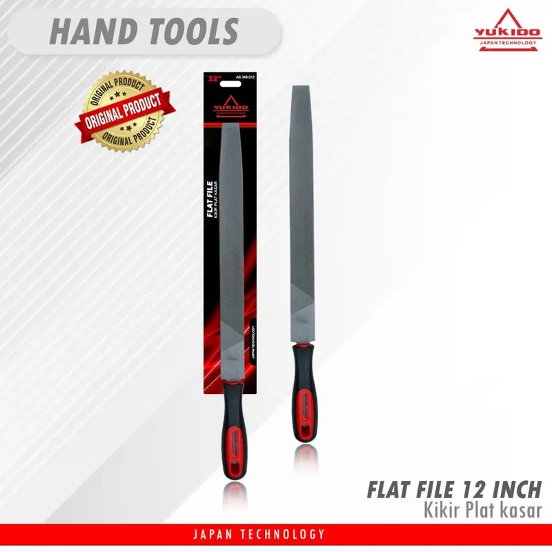 Kikir Plat Gepeng Kikir Besi Kayu Flat Flies File gagang Karet 6" 8" 10" 12" Inch YUKIDO