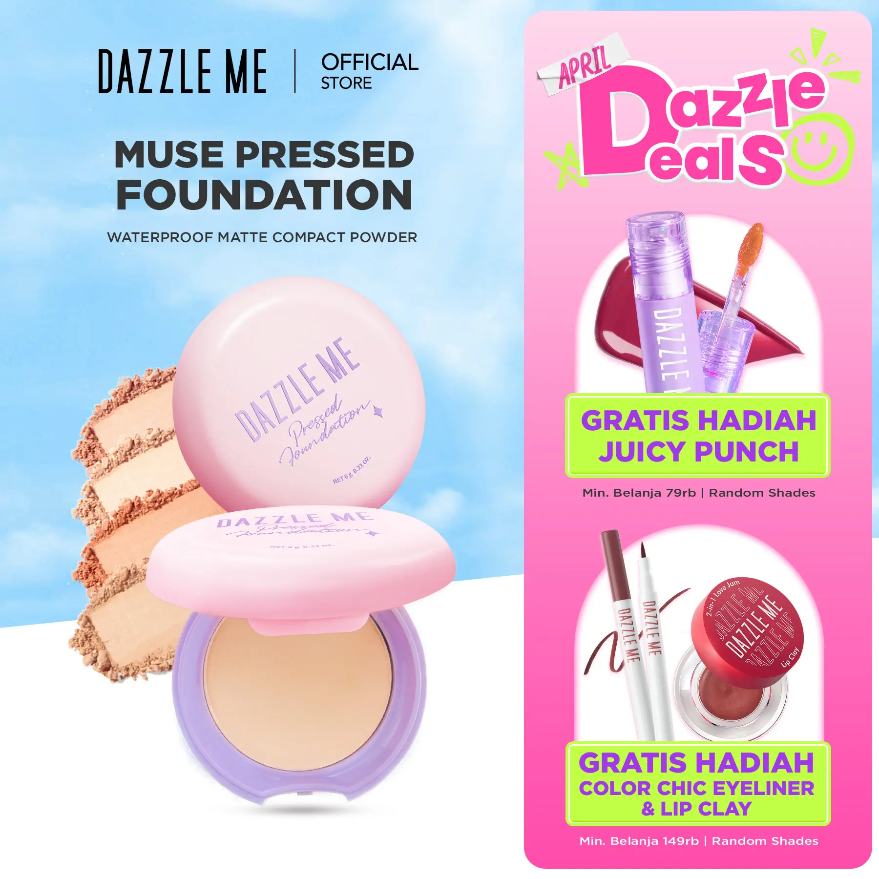 DAZZLE ME Muse Pressed Foundation Long Lasting Filter Like Blurring Matte Compact Powder Oil-control blurring effect Bedak Padat Menyamarkan Bekas Jerawat dan Menyamarkan Pori