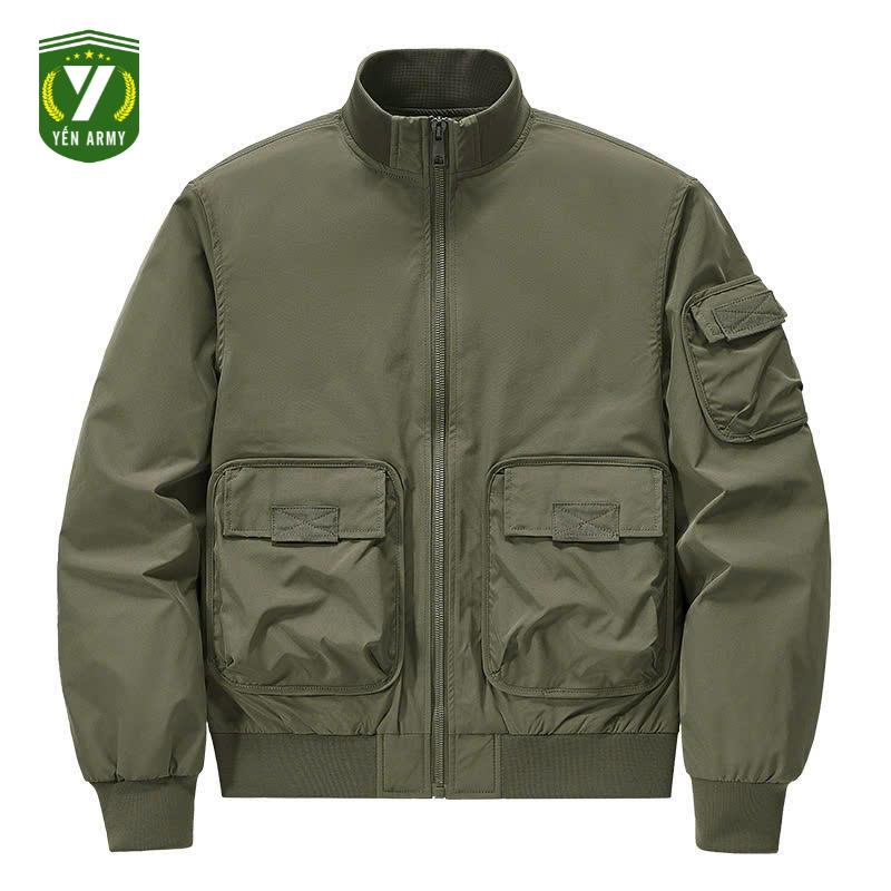  Áo Khoác Lính Nam Túi Hộp Vải Dù 3 Lớp Chần Bông Màu Xanh Rêu   Đen - Mã AK5868 