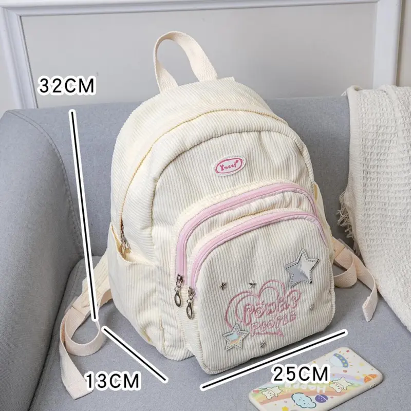 Corduroy tas sekolah kecil fashion korea bag kuliah tas ransel wanita Import Tas Sekolah Kecil Ringan Komuter 6