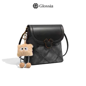[FREE BAG CHARM] GLOSSIA Diana Bag Sling Bag Tas Selempang Wanita Hitam Desain Unik Tali Kulit