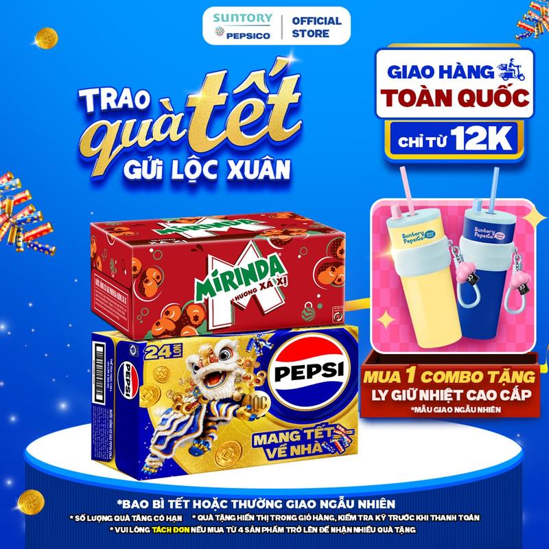  Combo 2 Thùng 24 Lon  Pepsi và Mirinda Xá Xị  320ml hoặc 350ml lon  