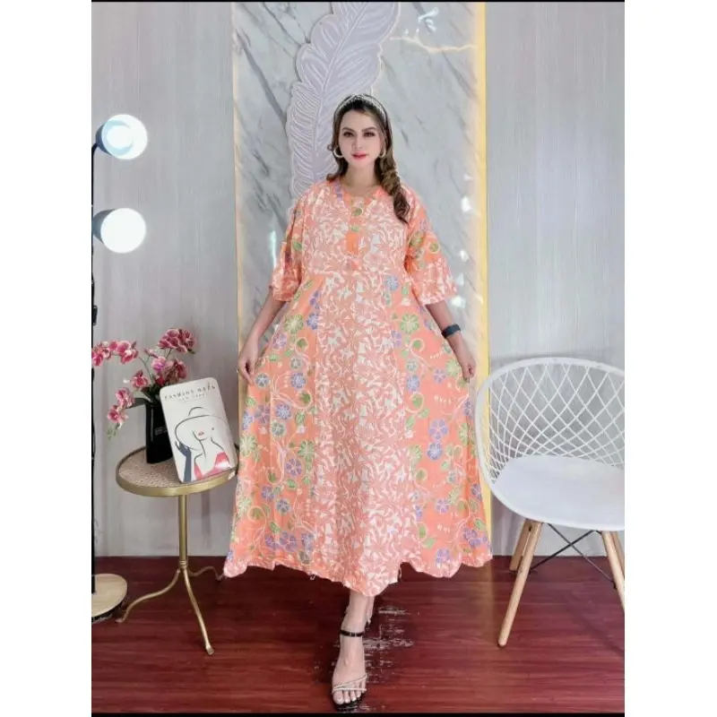 Daster Panjang Maura Terbaru Bahan Rayon Santung Nyaman Tebal LD 110 ALL Size Busui Kancing ibu hamil Pendek Motif Batik  Lengan Bumil Wanita 2