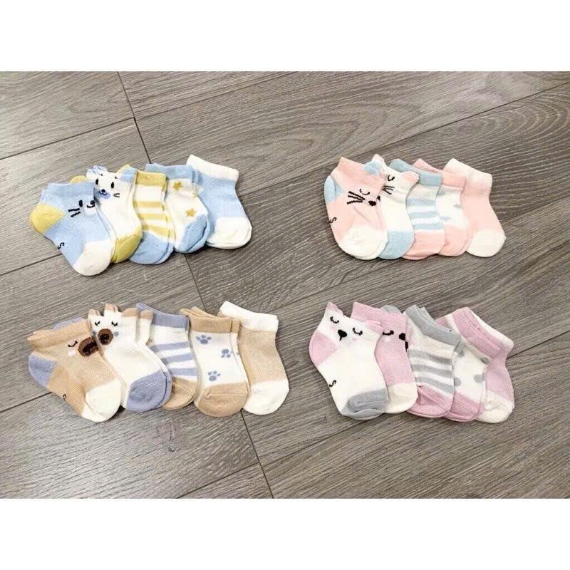 Set 5 Đôi Tất Vớ Điều Hòa Kids Socks Hình Thú Cho Bé 0-18m