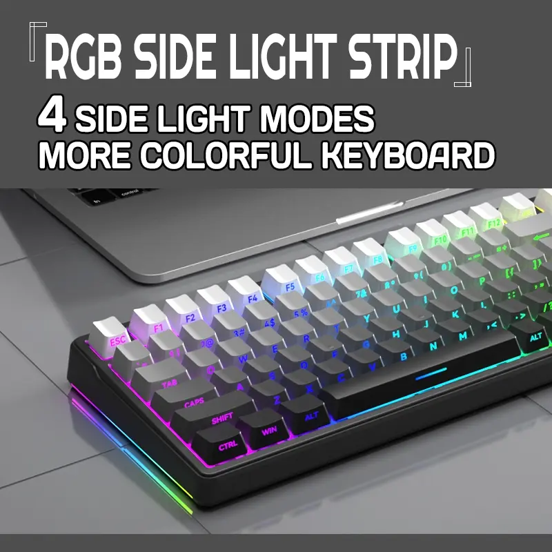 ZIFRIEND ZT99 Keyboard Mekanik Ukiran Samping Gradien 99 Tombol Sakelar Perak yang Dapat Ditukar Panas Lampu RGB & Putih Keyboard Gaming Komputer Berkabel/2.4G USB/Bluetooth Mendukung Win/Mac 1