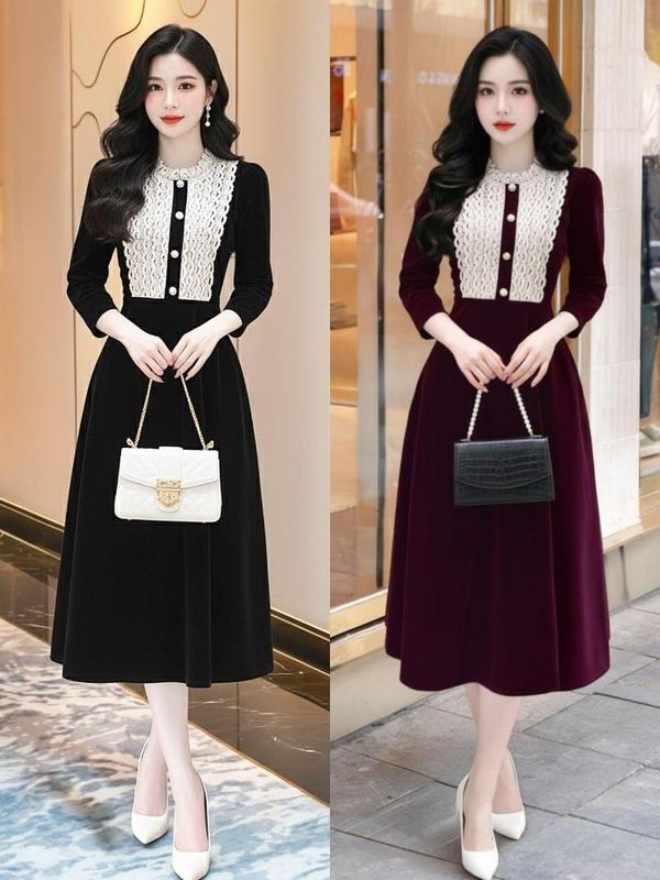   MIỄN SHIP  BST MDU1645 Váy Nhung Hàn 2 Lớp - Thiết Kế Dáng Xòe Thanh Lịch Dành Cho Nữ Women Dress 