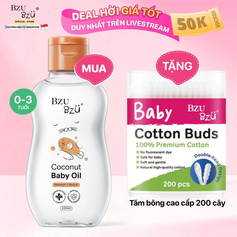  Dầu Dừa Massage Em Bé BZU BZU Coconut Baby Oil Thành Phần Thiên Nhiên An Toàn Cho Da Bé 100ML 