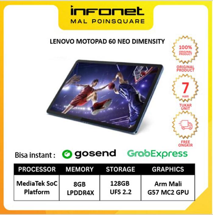 Gambar LENOVO MOTOPAD 60 NEO DIMENSITY 6300 8GB 128GB + MOTO PEN dari INFONET Mal PoinSquare Kota Administrasi Jakarta Selatan Tokopedia