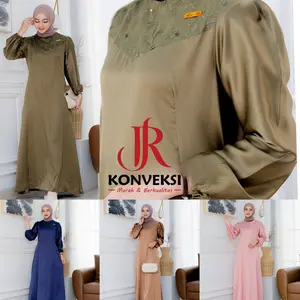 Misela Dress Kondangan Satin Mix Tile - Gamis Pesta Duyung Bridesmaid Muslim Wanita Mewah Gaun Dewasa Maxi Remaja
