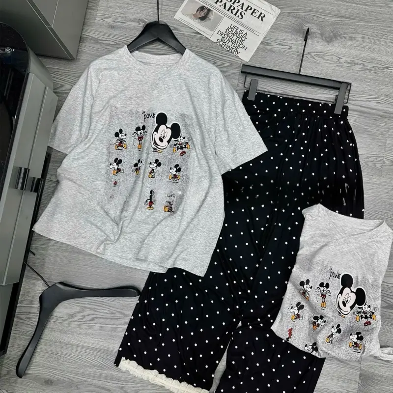 Bộ áo mickey quần chấm bi đen 2 màu hangtongquangchau