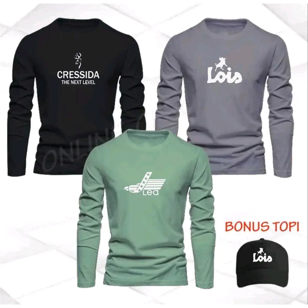 BONUS TOPI ! BUY 1 GET 3 PCS LENGAN PANJANG ( PROMO COD ) Davin cokloting-Kaos Distro Pria-Kaos Distro Print Terbaru LO!S CRESSIDA EA Motif Black White 100% Katun Premium Qualty Pria Wanita Kain Tebal Lembut