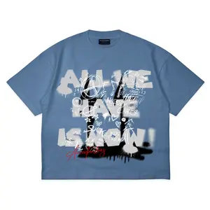 AccentAmbios Kaos Boxy fit Oversized Tshirt All We Have Is Now Steel Blue Pria dan Wanita Combed Panjang