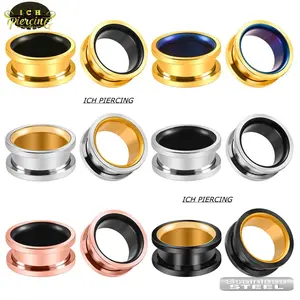 ICH 1PCS Earrings Piercings EarPlug Stainles Stell two tone / Piercing Telinga tunnel/ anting tindik telinga plug