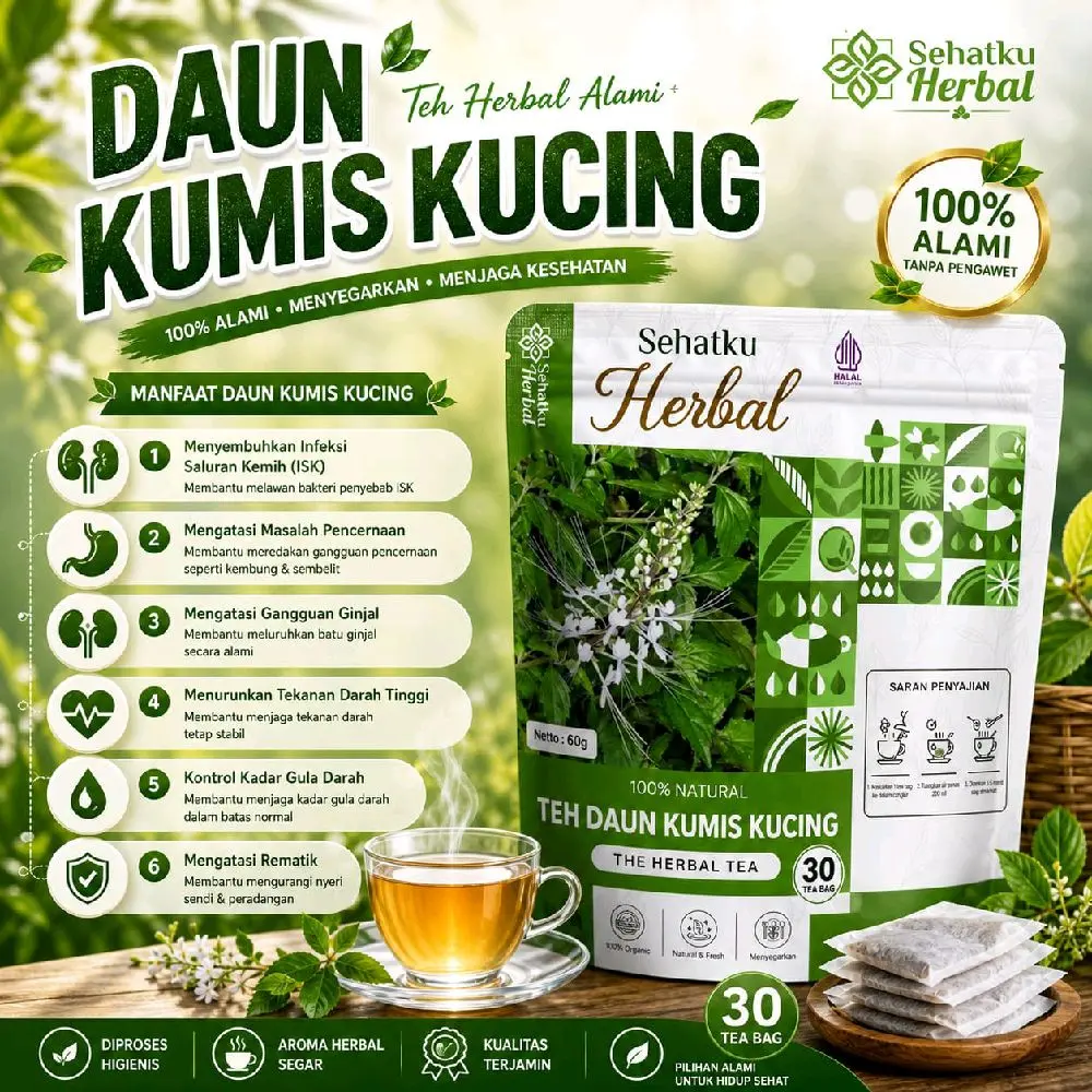 SEHATKU HERBAL Teh Daun Kumis Kucing isi 30 Tea Bag Herbal Minuman