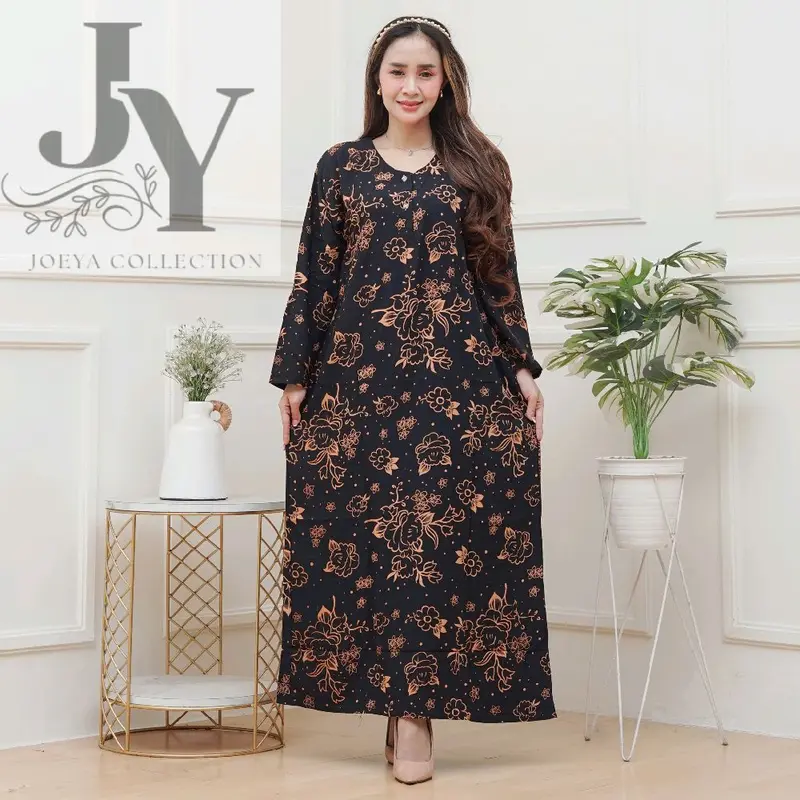 Daster lengan panjang Daster Gamis kekinian Daster Batik Rayon premium motif terbaru adem halus dan nyaman busui frendly daster gamis harian Wanita Hitam Dress Kancing dasteran cantik 1
