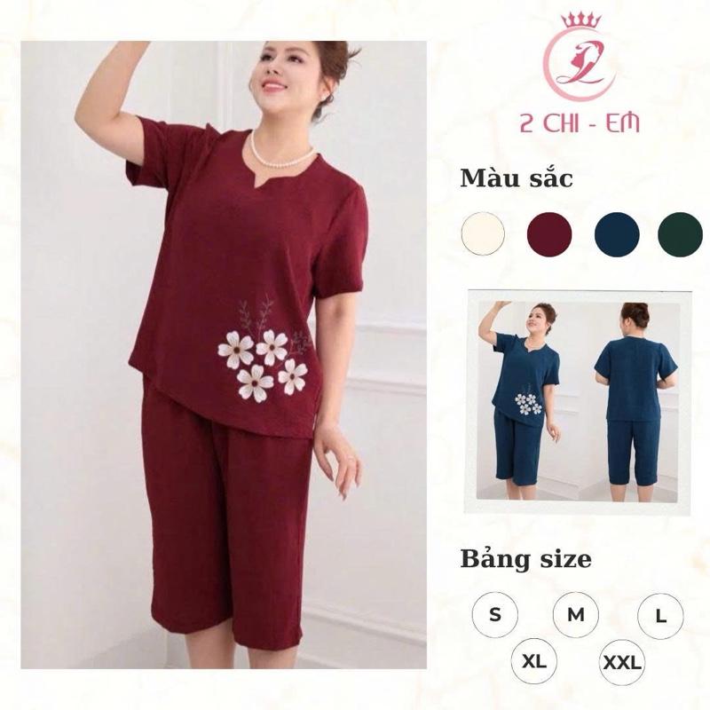 Đồ bộ trung niên, đồ cho mẹ quần suông lửng, chất đũi lụa thoáng mát Ms19 Nữ Women Ong Top Áo