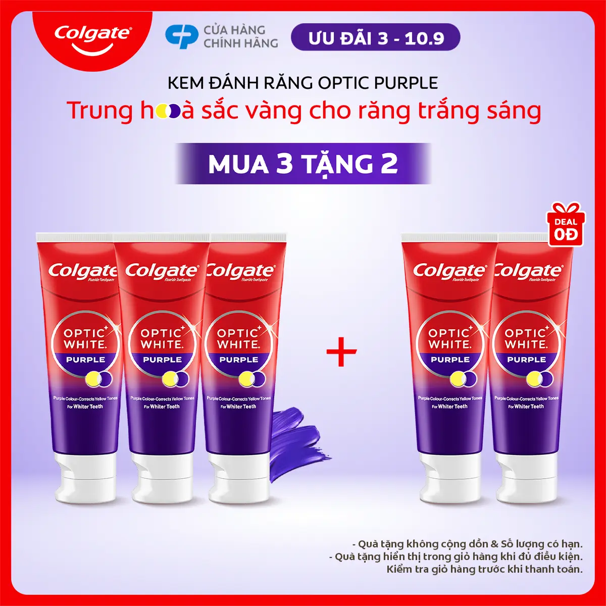 [Ưu đãi 3-7.9] Bộ 3 Kem Đánh Răng Colgate trắng răng Optic White Purple 100g - Công nghệ sắc tím, trung hòa sắc vàng cho răng trắng sáng, an toàn cho men răng