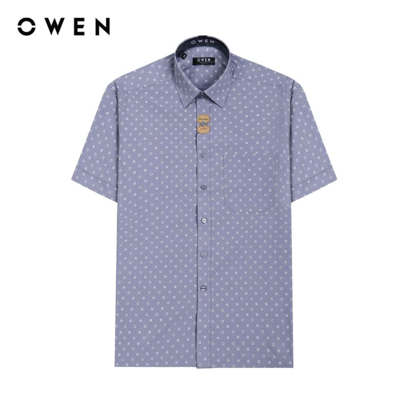 OWEN - Áo sơ mi nam ngắn tay Body Fit Có túi AB230051NT màu Ghi chất liệu Bamboo Vạt bằng hoạ tiết In/thêu Menswear