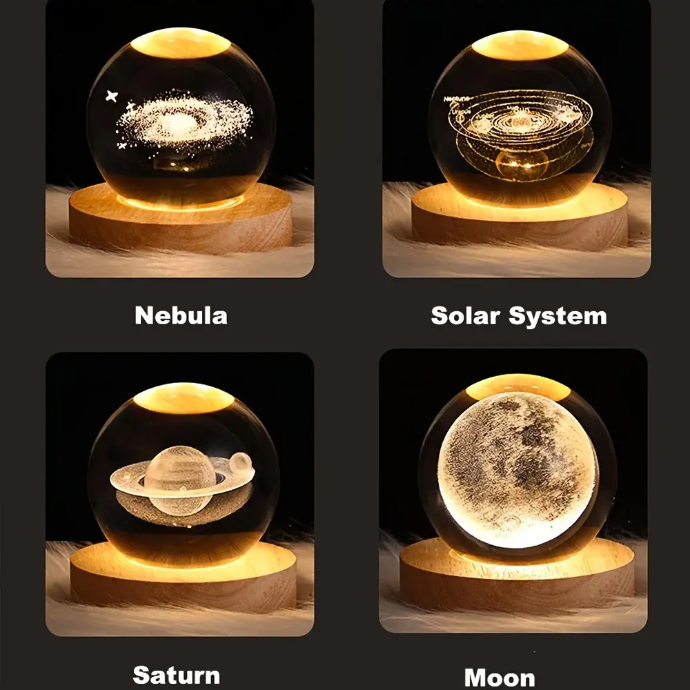 Creativity USB LED Night Light Galaxy Crystal Ball Table Lamp 3D Planet Moon  / Galaxy / Solar Lamp Bedroom Home Decor for Kids Party Children Birthday Gifts