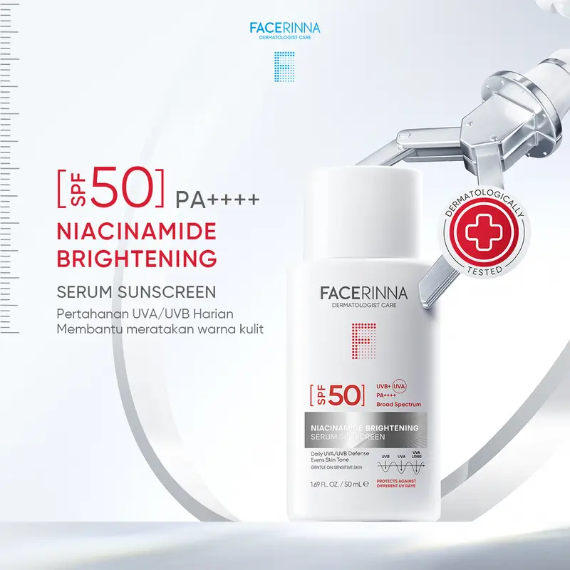【Tasya Farasya approved】Facerinna Niacinamide Brightening Serum Sunscreen SPF 50 PA++++ 30ml/50ml | Proteksi UV  Daily UV Defense Chemical Sunscreen Wajah Sunblock