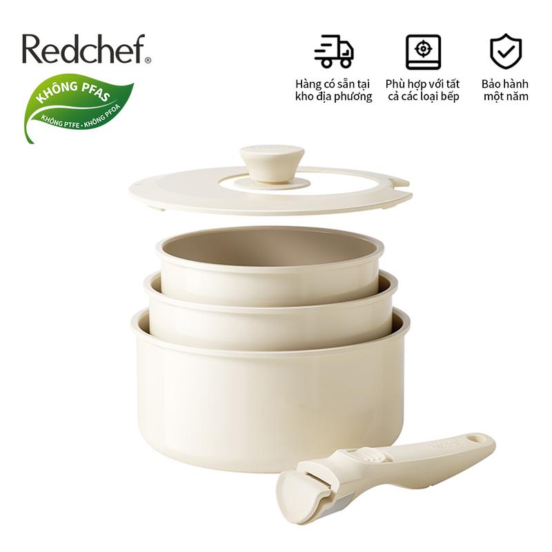  Redchef Bộ Dụng Cụ Nấu Ăn Đá Gốm Chống Dính Tay Cầm Có Thể Tháo Rời 5 Món Nồi Sữa Chống Dính Không Chứa PFAS PTFE Và PFOA Tương Thích Với Tất Cả Các Bếp 