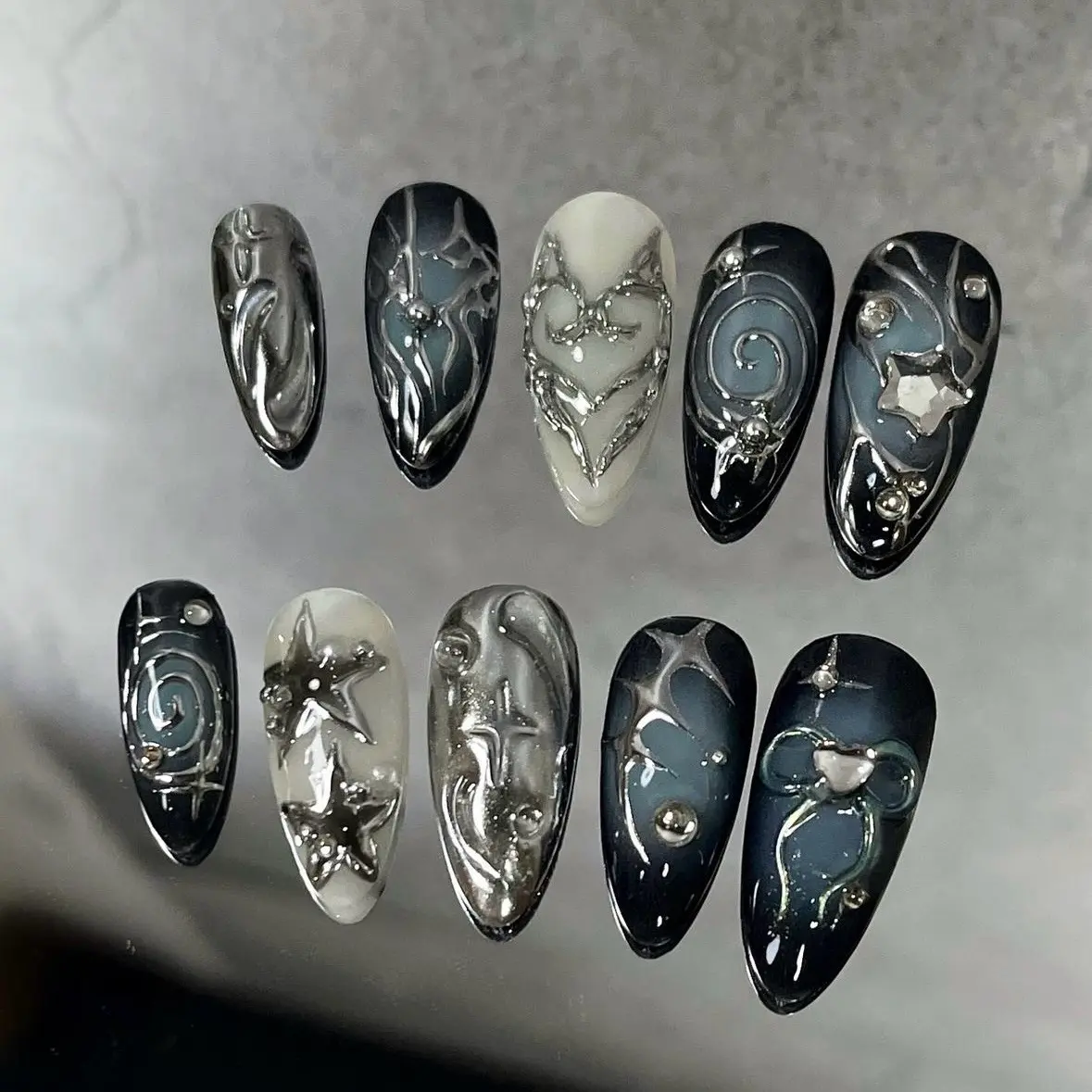 Kuku Palsu Black Cathan | Press On Nails | Custom Fake Nails | Hand Made | Nail Art Murah
