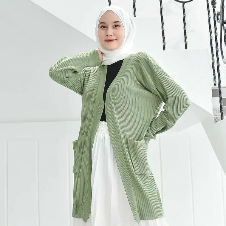 Belle Long Outer Cardigan Rajut Wanita Fit Oversize Panjang  Knitwear  Kardigan 3