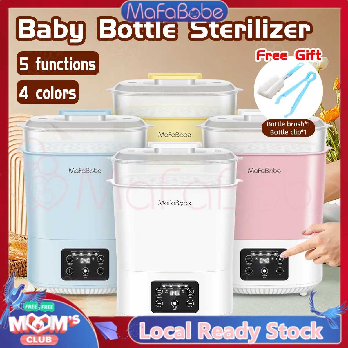 Mafababe Bottle Sterilizer and Dryer 5 in 1 Milk Warmer and stem Sterilizer Bottle Baby Hold 8 Baby Bottles steamer Feeding Nursing Cooler Botol Bayi