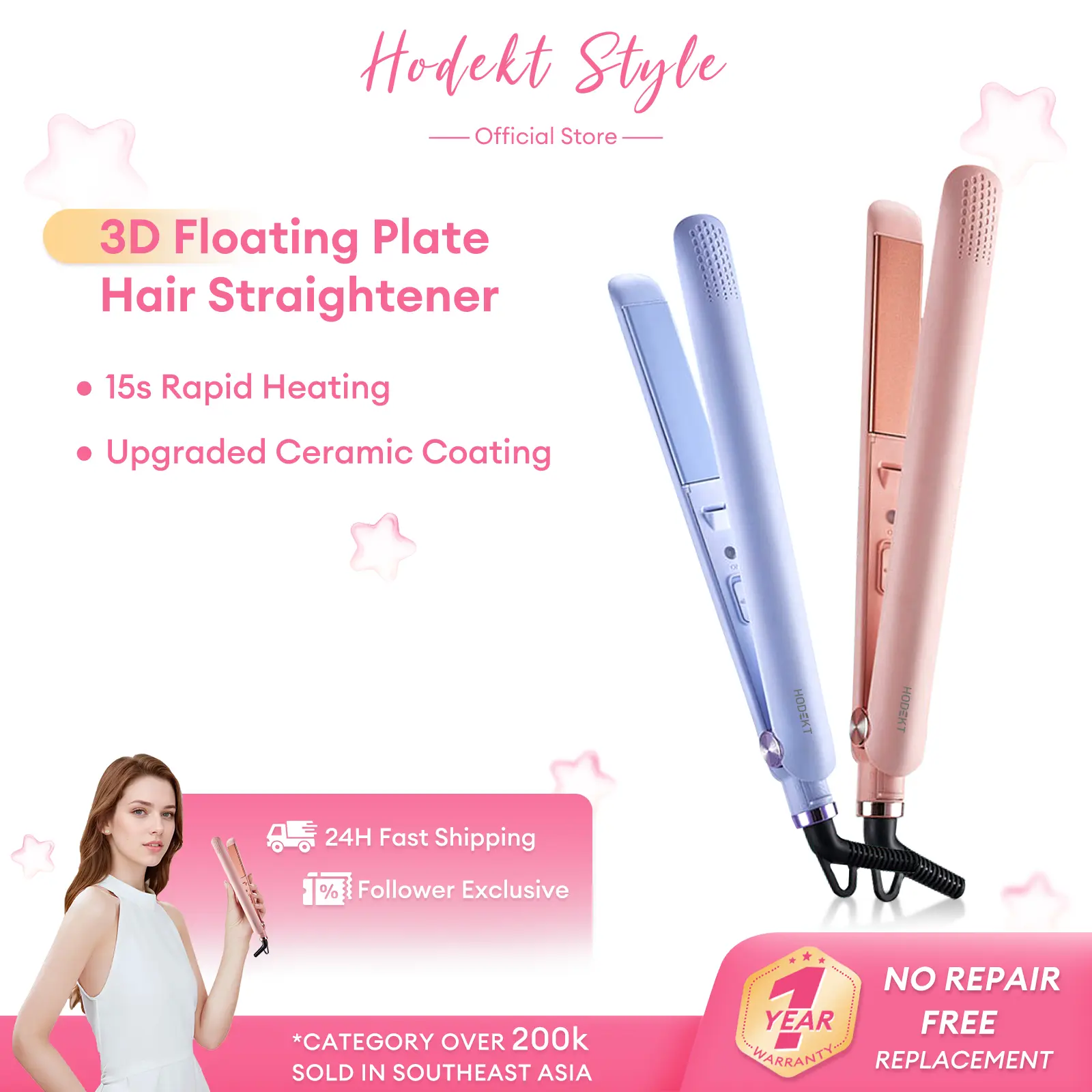 HODEKT 2 in 1 Portable Mini Straightening Iron Hair Straightener Hair Curler Constant Temperature Daily Straight Hair Styling Tools