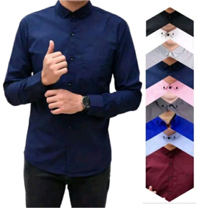 Kemeja Boyi Top Man Lengan panjang Polos Casual Slim Fit Kantor 0