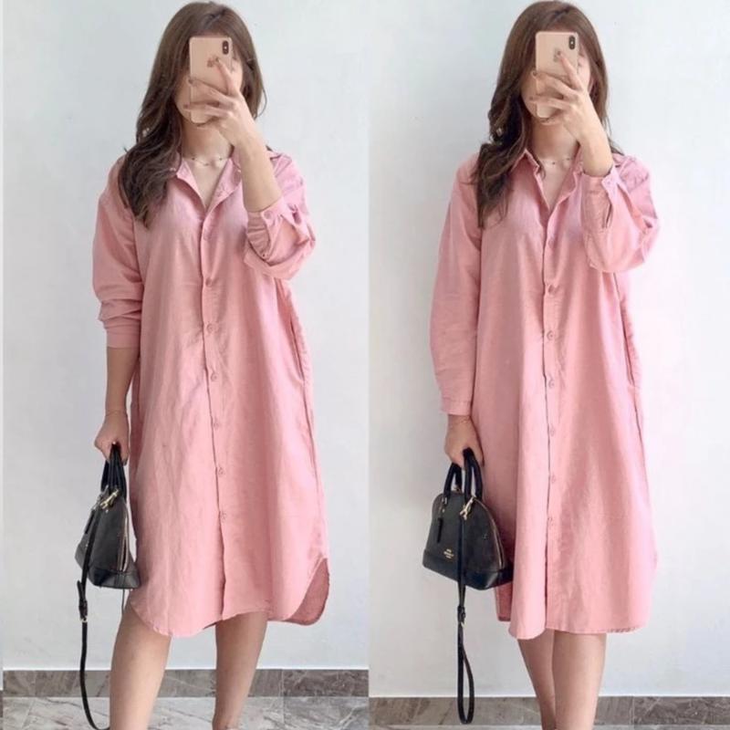 Baju Long Dress Kemeja Tunik Wanita Muslim Jumbo Terbaru 2024 Kekinian Polos By Azka 6