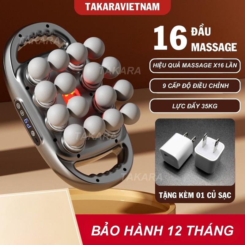 [Tặng kèm củ sạc] Máy massage cầm tay 16 đầu, máy mát xa toàn thân Takara HZ-K16 với 9 cấp độ mạnh giúp giảm nhức mỏi
