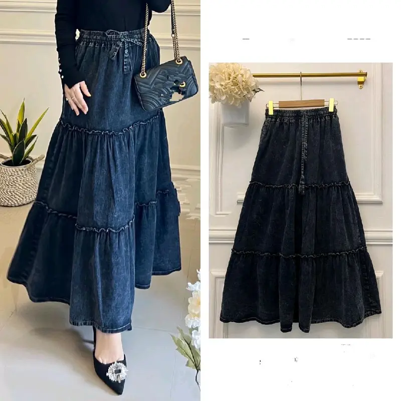 Ara Jeans Skirt Rok Susun Rempel Jeans Premium Korean Style/Jeans Ruffle Skirt 1