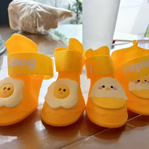 4 Pcs/Set Sepatu Bot Hujan Anjing Kartun Silikon Kucing Boots Tahan Air Anti Slip