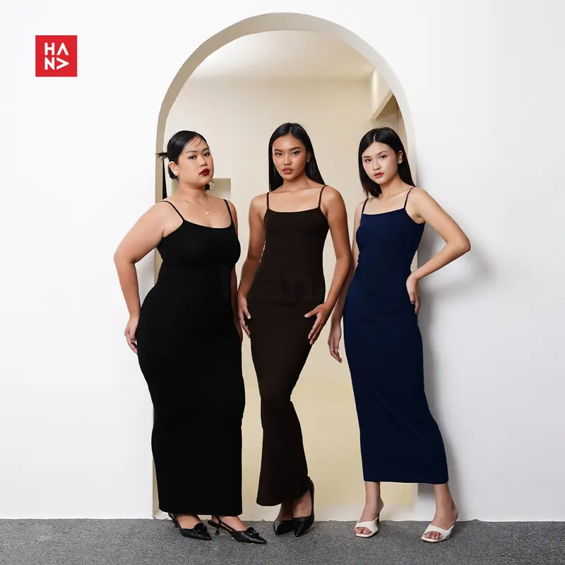 Hana Fashion - Natalie Long Dress/Dress Panjang Bodycon - CD163 Casual Dress Wanita High Top 0