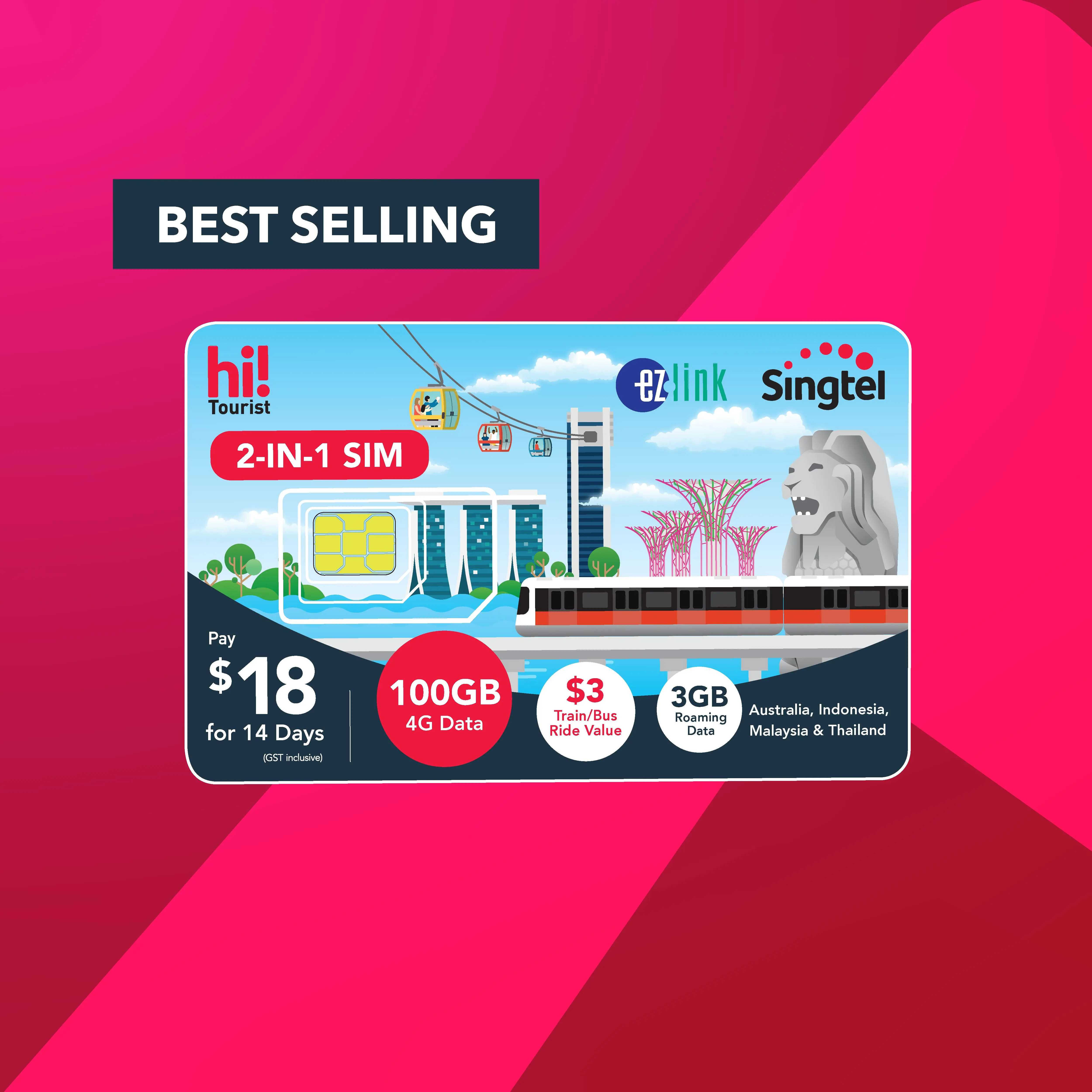 Singtel $18 hi!Tourist 2-in-1 EZ-Link Prepaid SIM Card (Best Selling!)