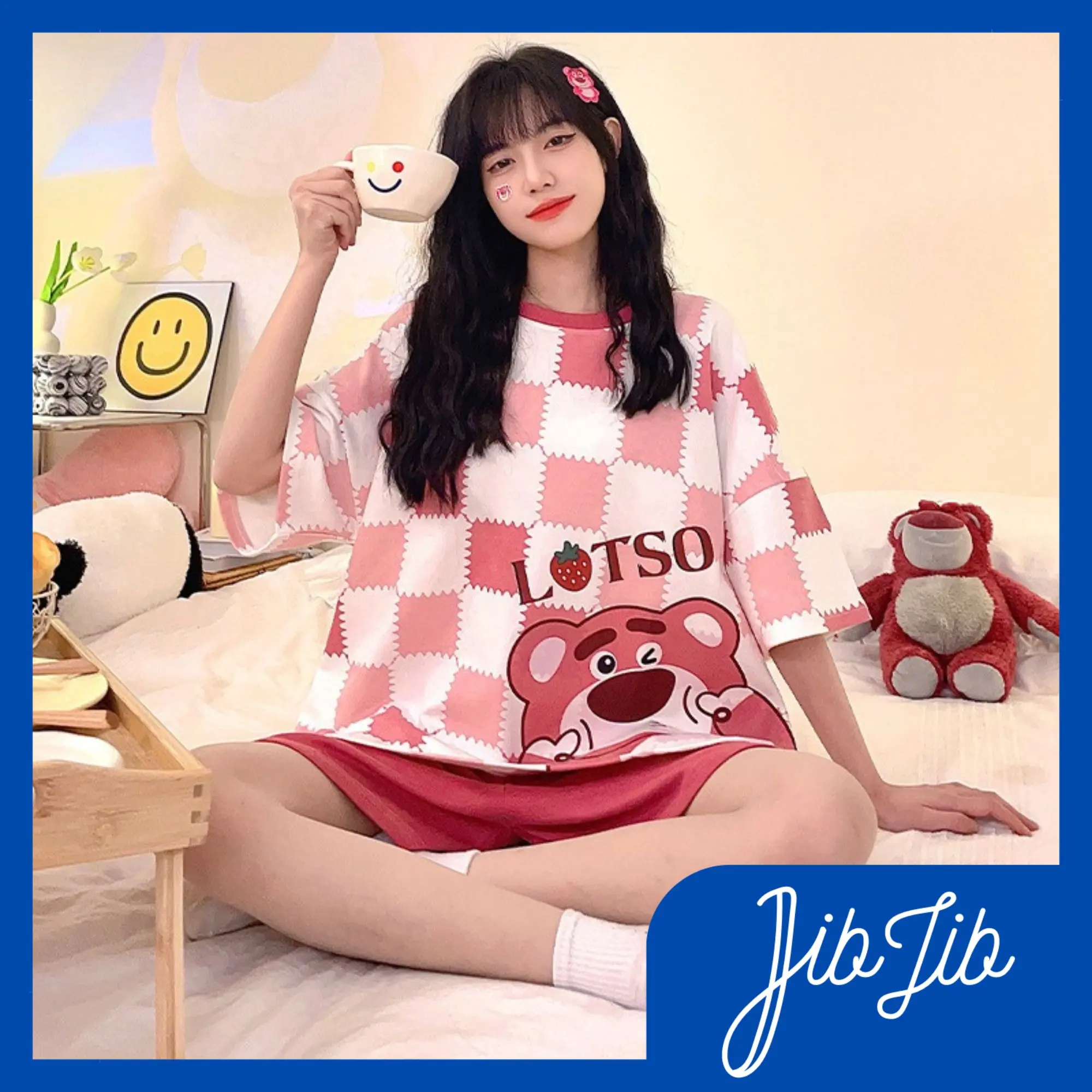 JIBJIB [PROMO] Baju Tidur Pajamas Set Wanita Remaja Dewasa Setelan Piyama Kaos Lengan Pendek Celana Pendek Woman PY0032 PY003