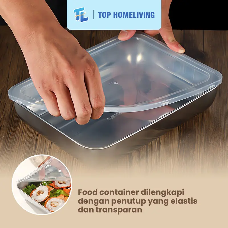 BOX Kontainer Makanan Stainless Serbaguna dengan Tutup Rapat - Tinggi 5cm x Panjang 25.5cm x Lebar 19.5cm - Penyimpanan 3
