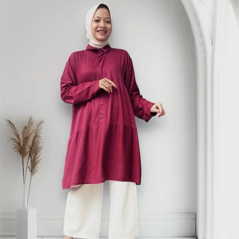 Tunik Alya Rempel Rayon Twill Lembut dengan Kancing Aktif 5