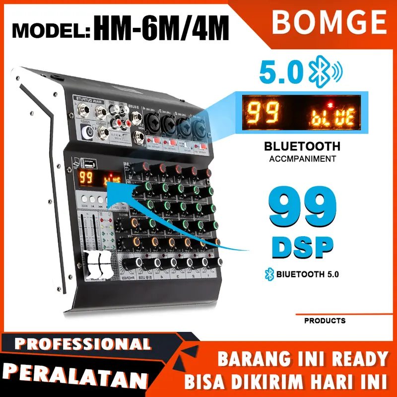 BOMGE 6 Channel audio mixer HM，99DSP Iron Plate，USB DJ Mixing Console MP3 Jack 48V Power Supply for Computer Recording, 6 Channel Band Mixing Board for Studio Recording 0