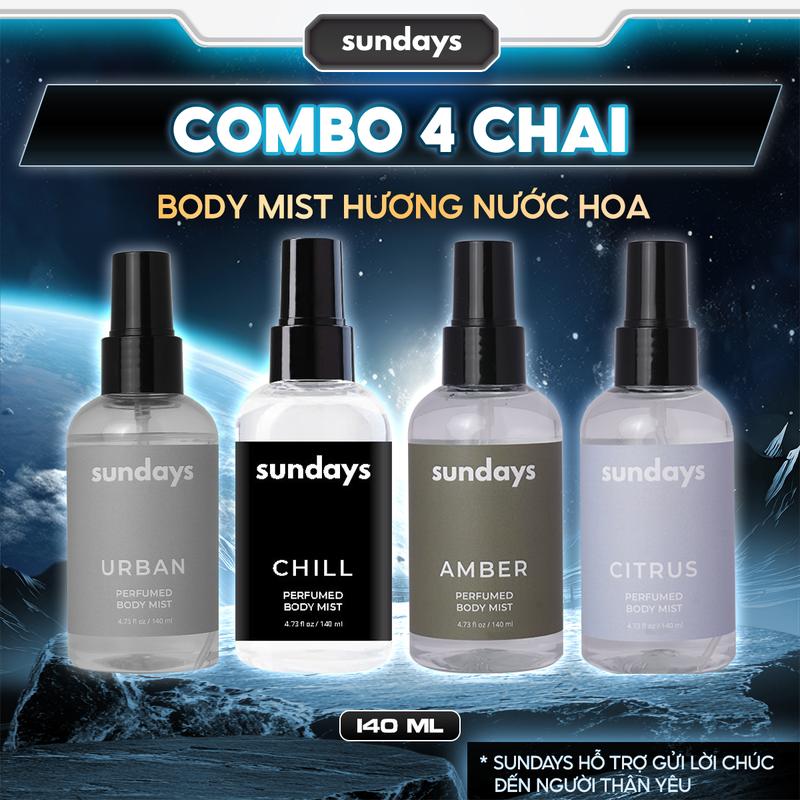 Mua Nhiều Giảm Nhiều Bodymist Nam Toàn Thân Sundays Lưu Hương 4 Giờ - Xịt toàn thân Bodymiss Hẹn Hò Đi Học BODY MIST 140ml Chai