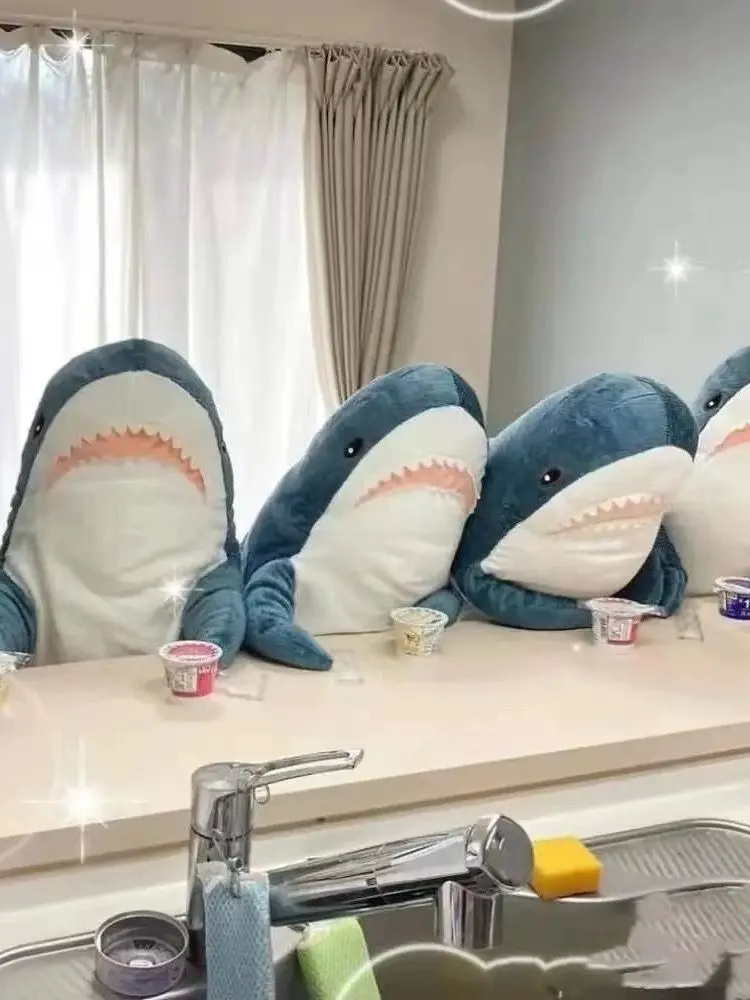 Ready Stock Small To Big Size 30cm/45cm/60cm Shark Long Plush Toy Adult Soft Stuffed Kitten Pillow Kids Children Sleeping Pillow Home Decor