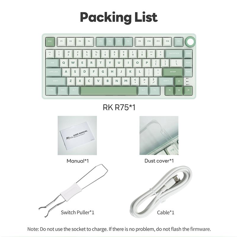 Product Introduction of RK ROYAL KLUDGE R75 Mechanical Keyboard Wired with Volume Knob, r75% TKL Custom Gaming Keyboard Gasket Mount RGB Backlit with Software, Hot Swappable Silver Switch, PBT Keycaps 13