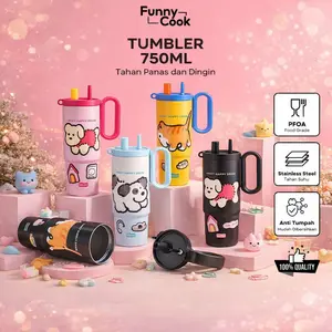 G[EXCLUSIVE FENIHOME ] Funnycook Tumbler/Botol Minum Anak Lucu Stainless Steel SUS 316 Tahan Panas dan Dingin ukuran 750ml Dilengkapi stiker Karakter Lucu Kitchenware