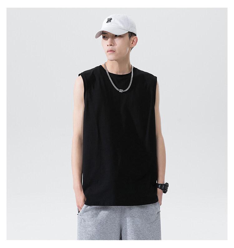 Product Introduction of Cotton short sleeve vest men's summer loose simple public version solid color black multi-color T-shirt 19